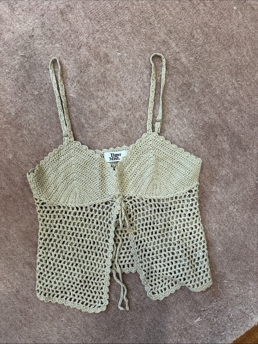Tiger Mist Beige Crochet Tie-Front Cami
